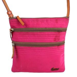 Dooney & Bourke PINK CANVAS GENUINE LEATHER STRAP X-BODY SHOULDER BAG PURSE